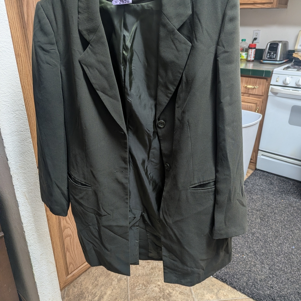Dark Olive Green Long Blazer Jacket